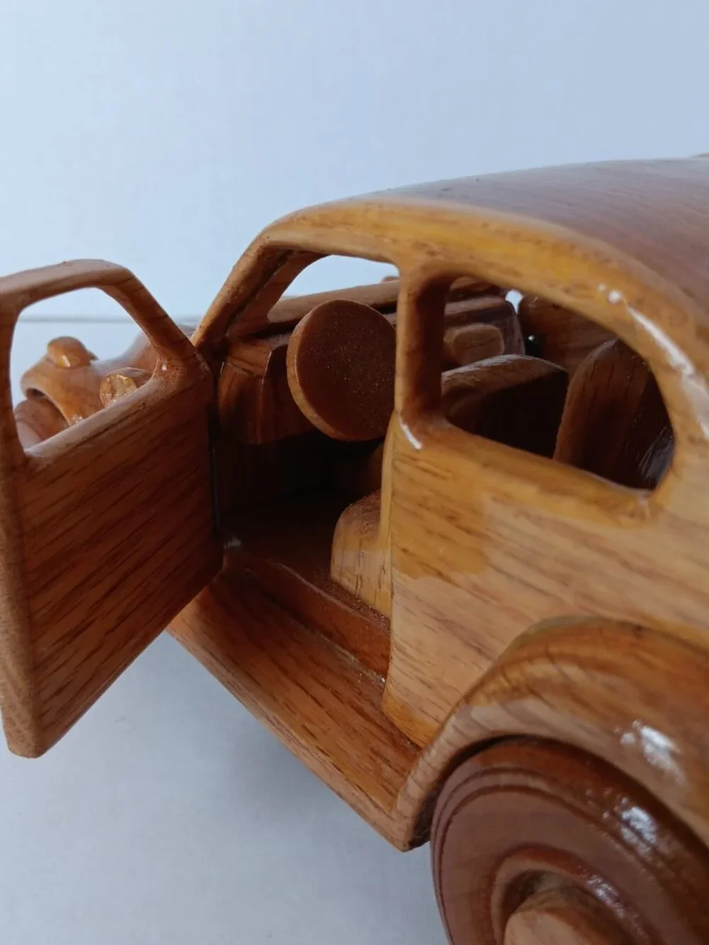 Handmade Oak Model Volkswagen  - 10 in (L)  x 4.5 in (W) - Working Doors/Wheels